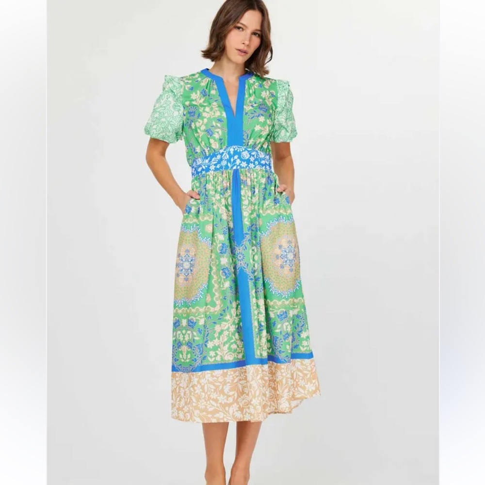 NWT Current Air Floral Pattern Colorful Empire Waist Short Sleeve Dress Small